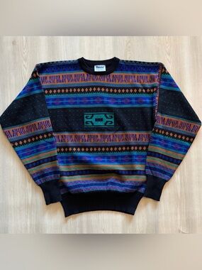 Vintage Meister Aztec Sweater Wool Geometric Crewneck Sz M 80s 90s